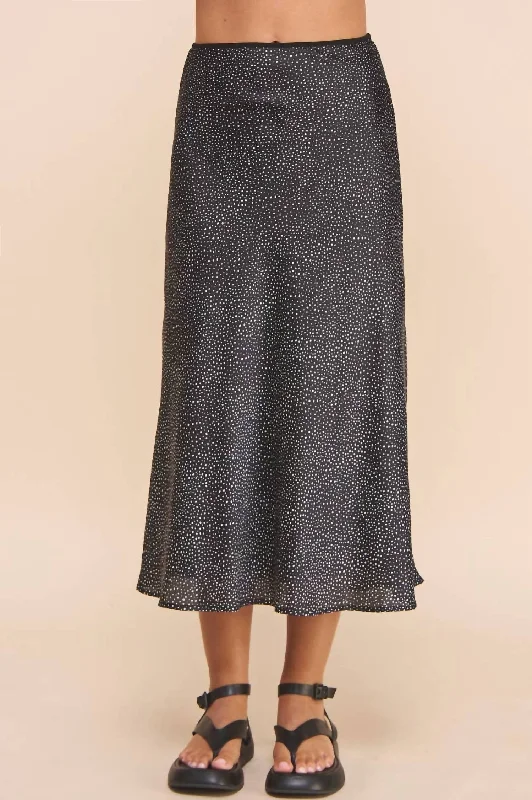 Polka Dot Midi Slip Skirt In Black