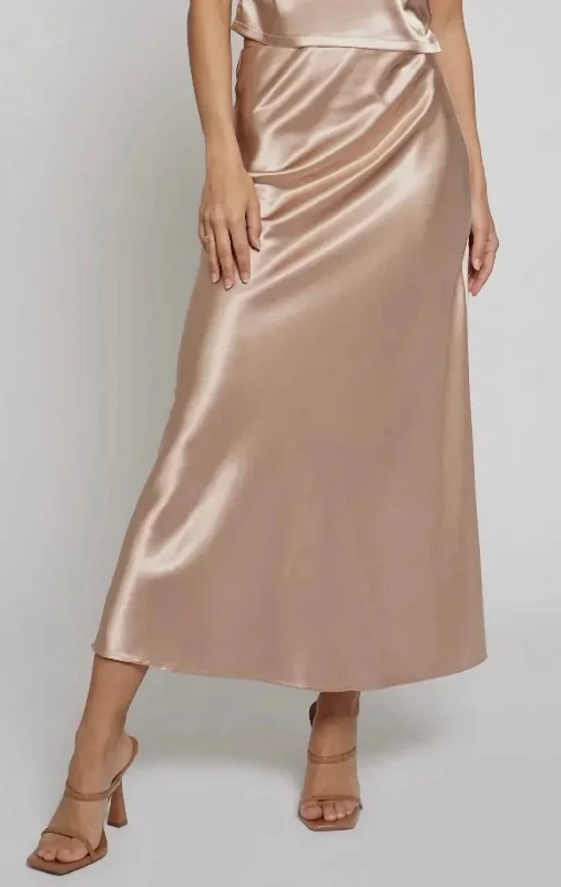 Satin Maxi Skirt In Beige