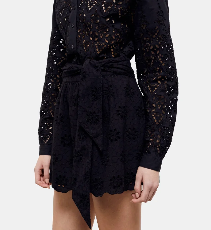 Short Black Skirt With Broderie Anglaise