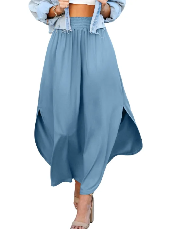 Smocked Waistband Maxi Skirt In Dusty Blue