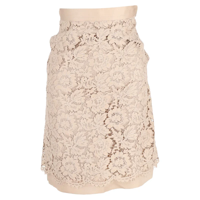 Valentino Garavani Lace Knee Length Skirt in Cream Cotton