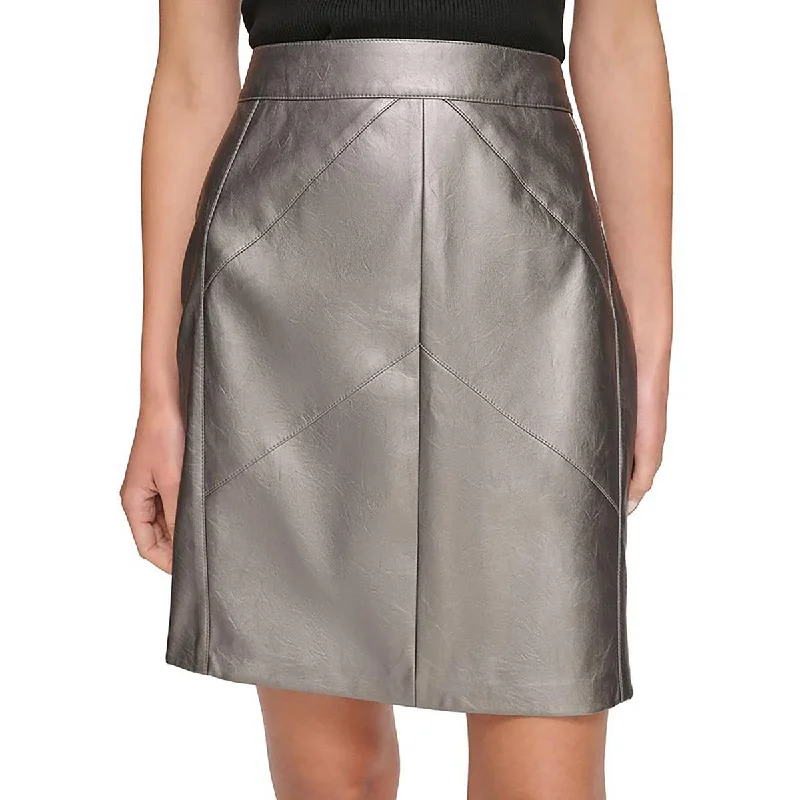 Womens Faux Leather Chevron Seam Pencil Skirt