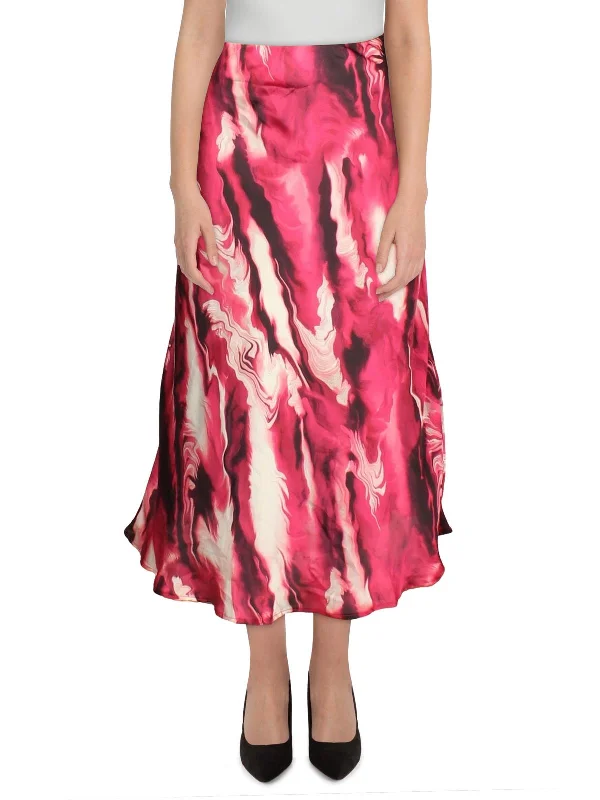 Womens Satin Printed Midi Skirt