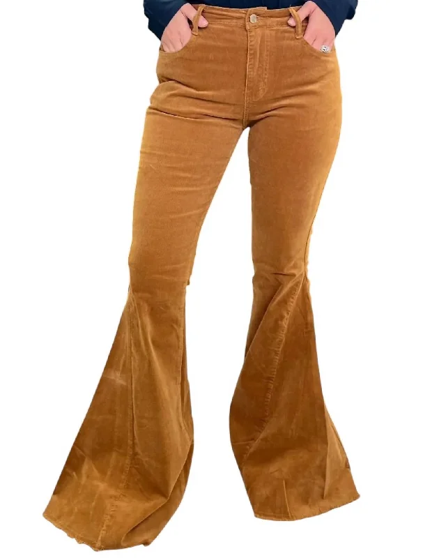 Boho Lightweight Corduroy Bellbottom Pants In Camel