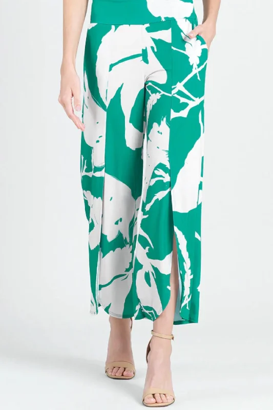 Front Slit Ankle Petal Pant In Green/ivory