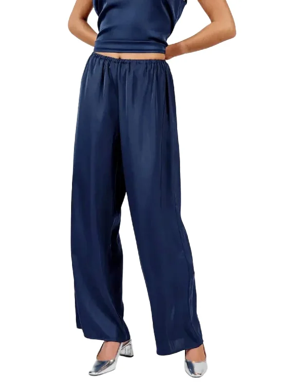 Last Night Satin Elastic Waist Pants In Navy