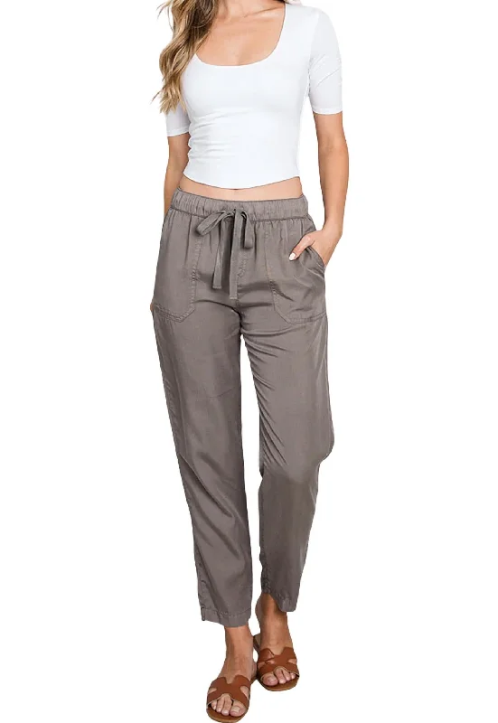 Tencel Drawstring Pocket Pant In Earth Gray