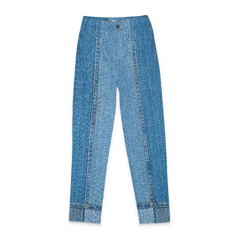 TWO-TONE PLEATED DENIM LIGHT BLUE STRAIGHT JEANS