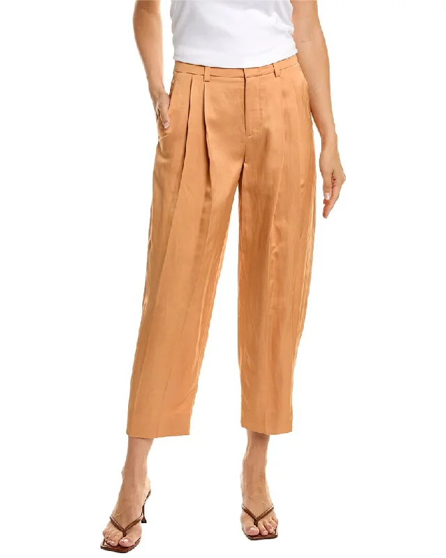 Vince Pleated Linen-Blend Tapered Pant